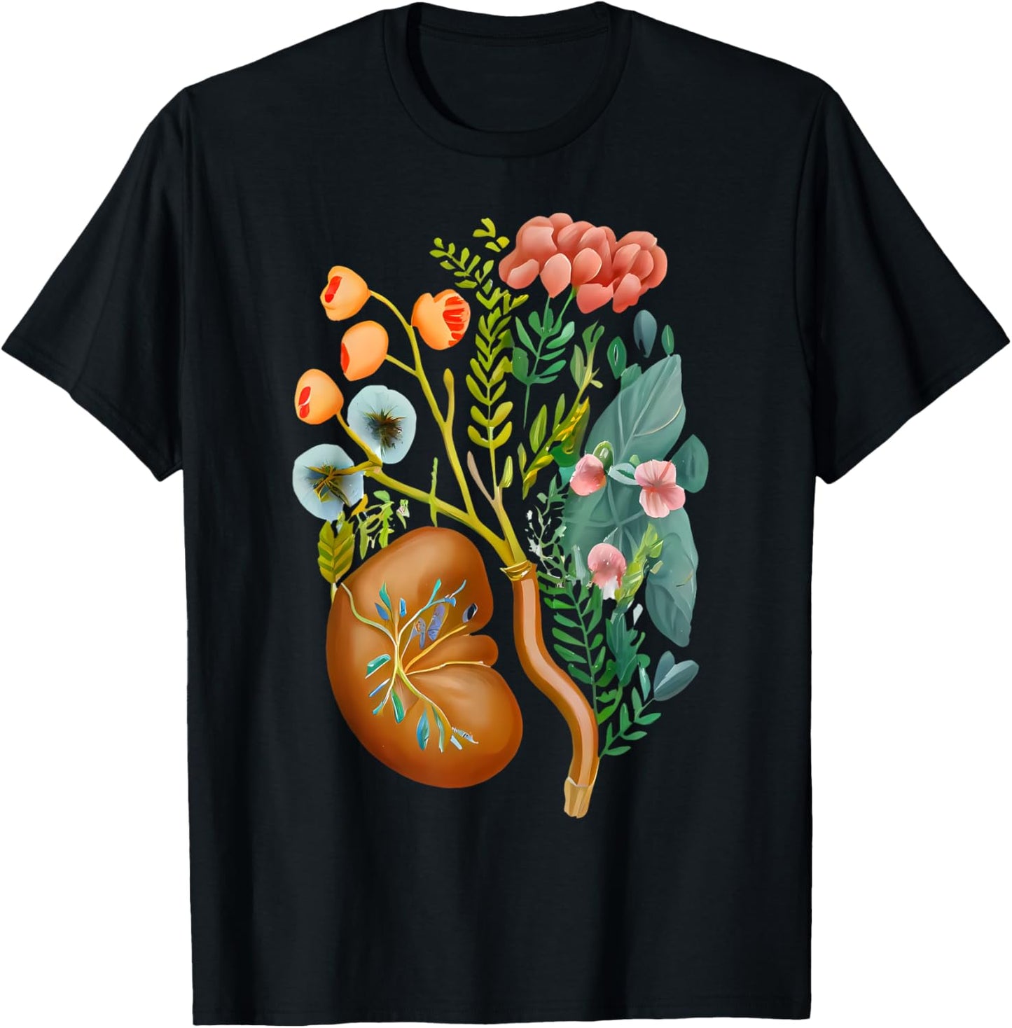 Floral Kidneys Anatomy Dialysis Nurse Kidney Surgery T-Shirt - T-Shirt | Black