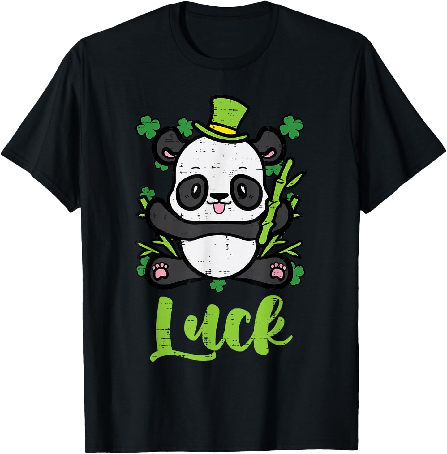 St Patricks Day Panda Luck Saint Pattys Paddys Kid Women Men T-Shirt - T-Shirt | Black