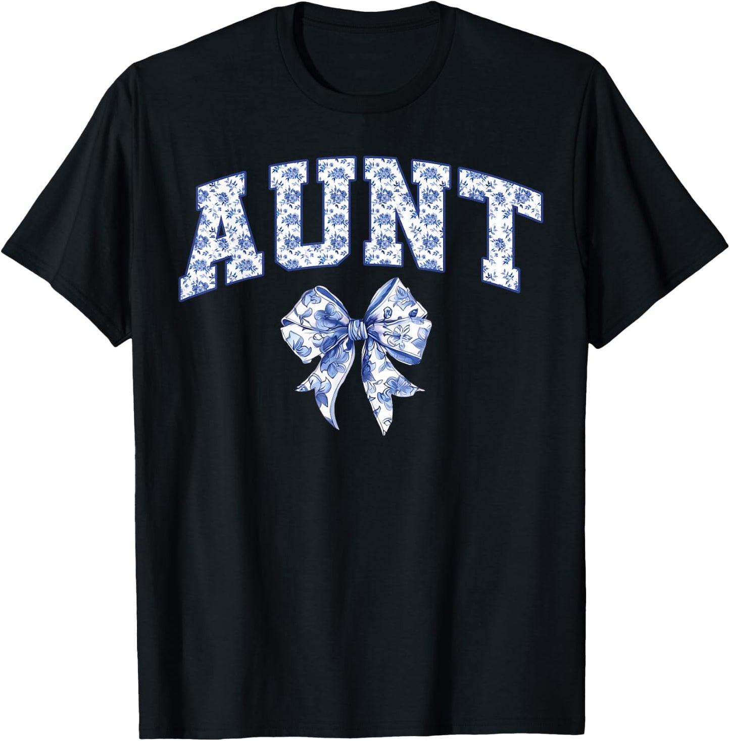 Aunt Coquette Toile Blue Bow Floral Family Matching T-Shirt - T-Shirt | Black