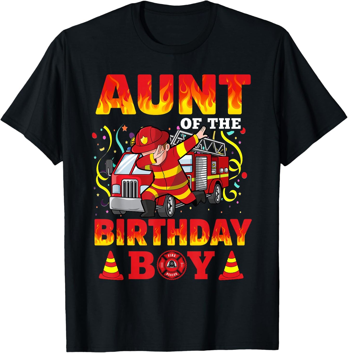 Aunt Of The Birthday Boy Fire Truck Firefighter Boys T-Shirt - T-Shirt | Black