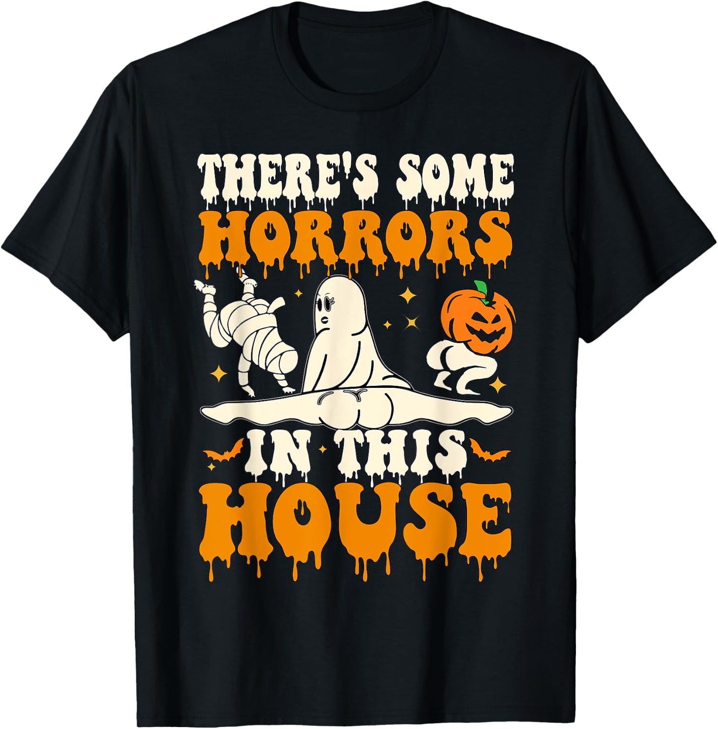 There's Some Horrors In This House Funny Ghost Halloween T-Shirt - T-Shirt | Black