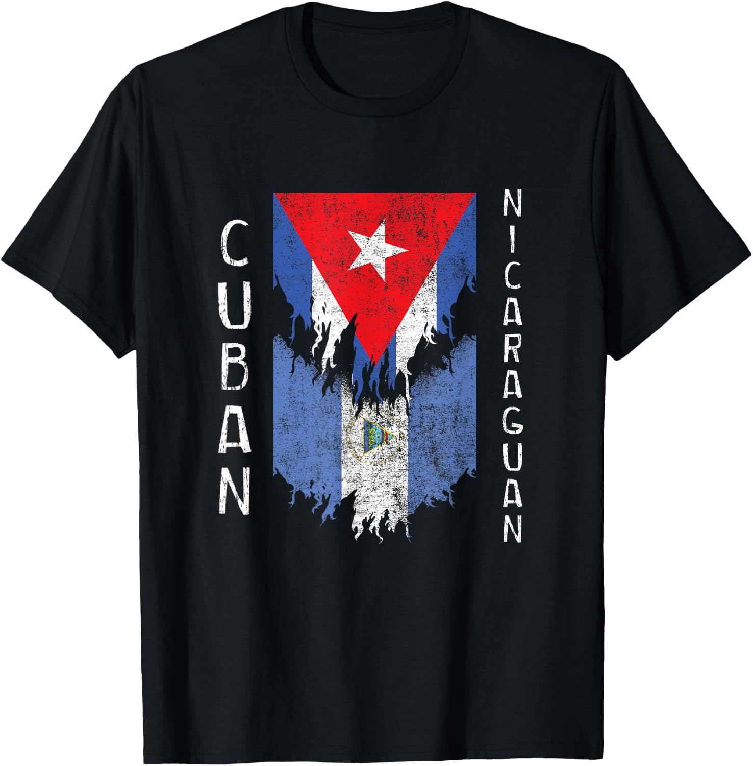 Cuban Nicaraguan Flags Ripped Torn Cuba Nicaragua T-Shirt - T-Shirt | Black