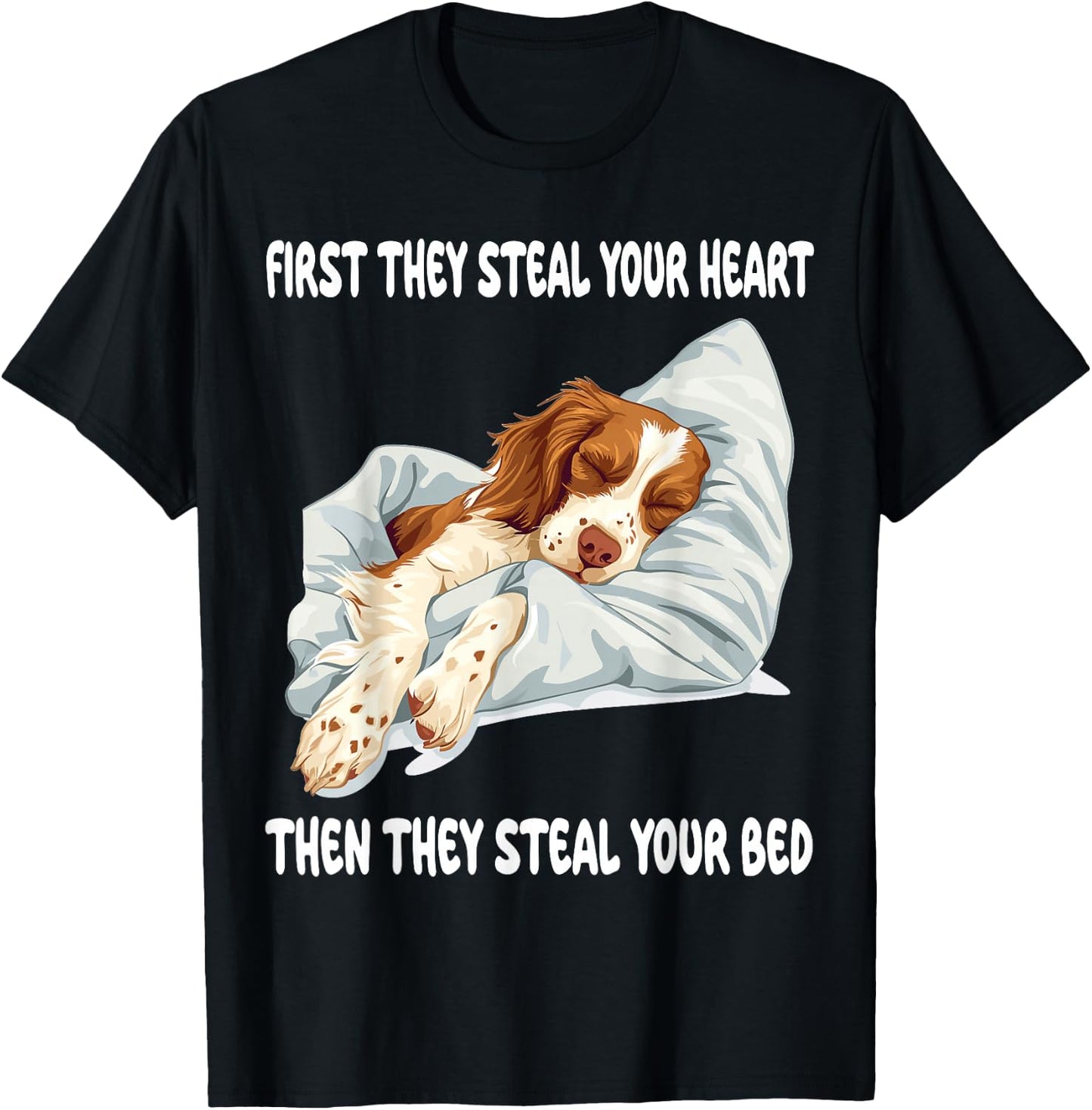 Brittany Spaniel Sleeping Pajamas Nightgown T-Shirt - T-Shirt | Black