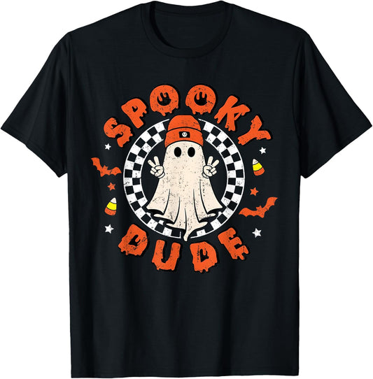 Spooky Dude Funny Ghost Toddler Boys Kids Retro Halloween T-Shirt - T-Shirt | Black