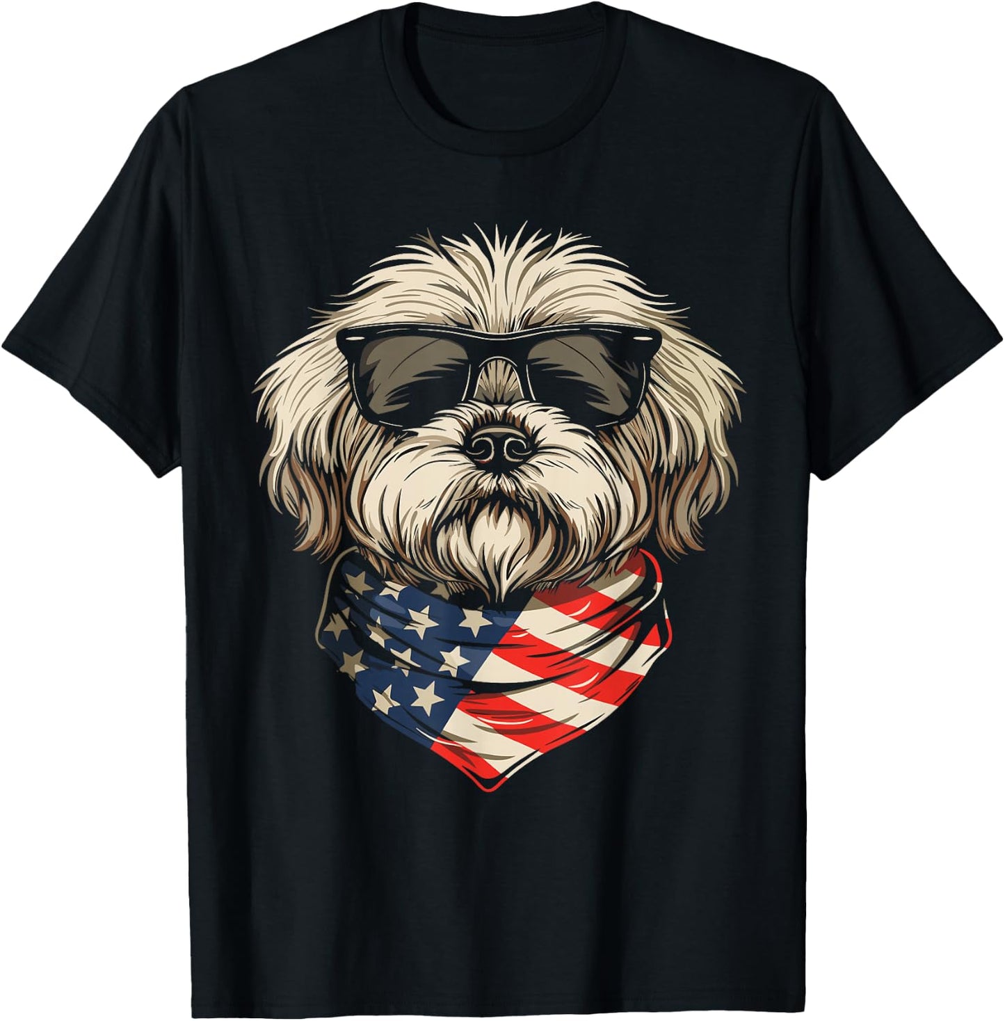 Patriotic American Shih Tzu USA Flag Dog 4th Of July T-Shirt - T-Shirt | Black