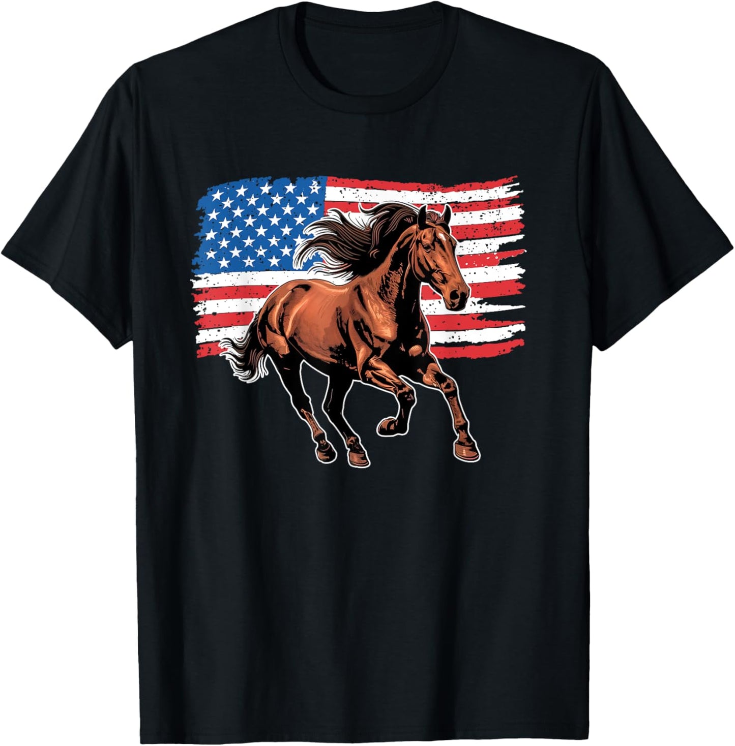 Horse American Flag 4th Of July Patriotic USA Western Horses T-Shirt - T-Shirt | Black