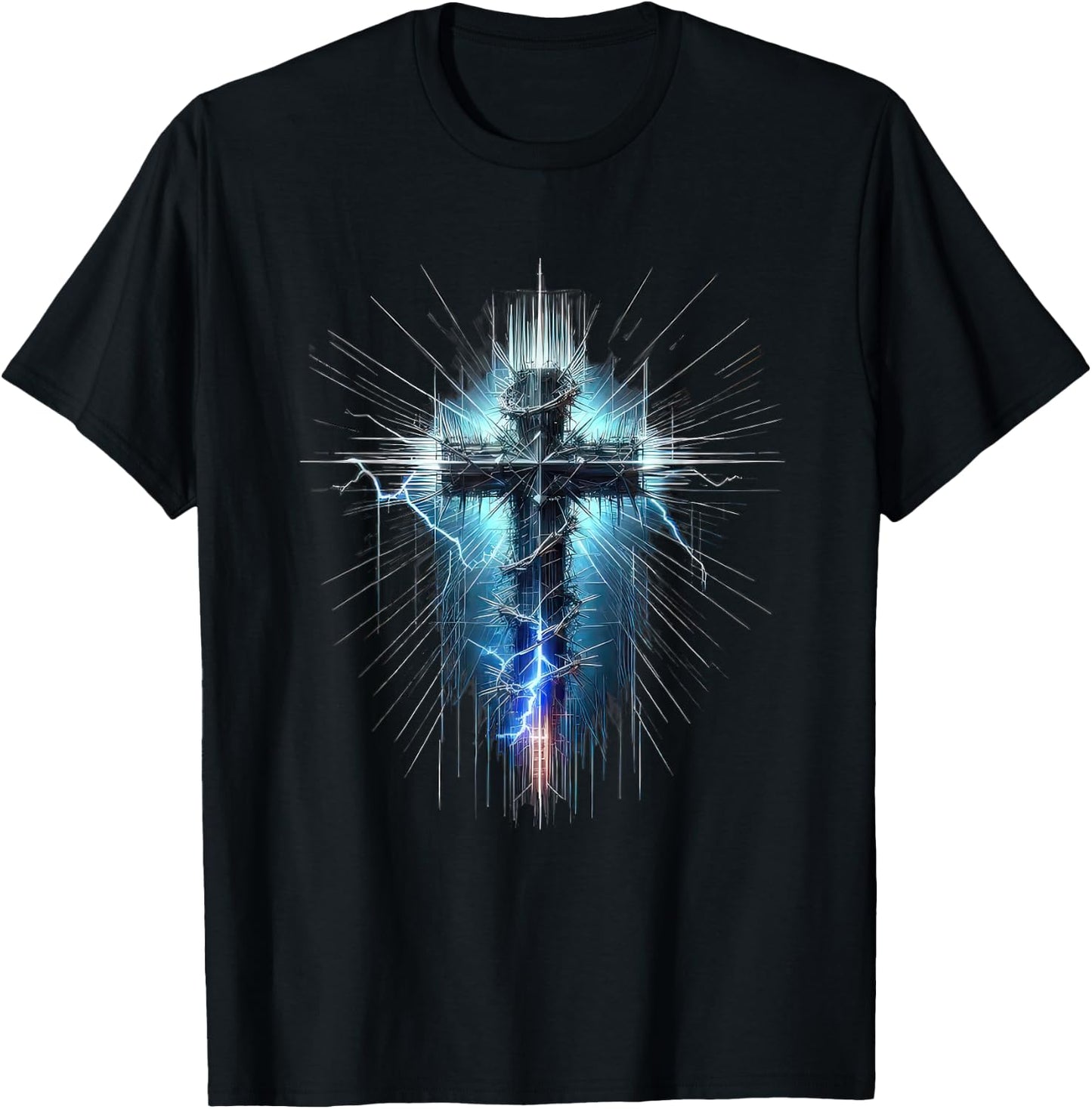 Christian Cross Punk Art Style Distressed Crown of thorns T-Shirt - T-Shirt | Black