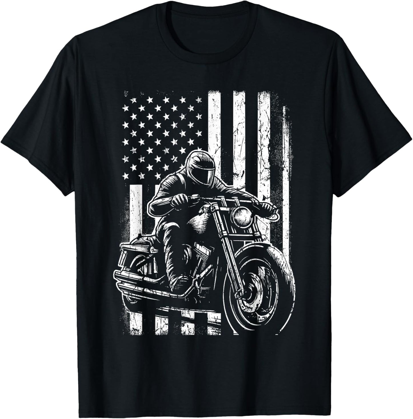 Patriotic Motorcycle American US Flag Biker T-Shirt - T-Shirt | Black