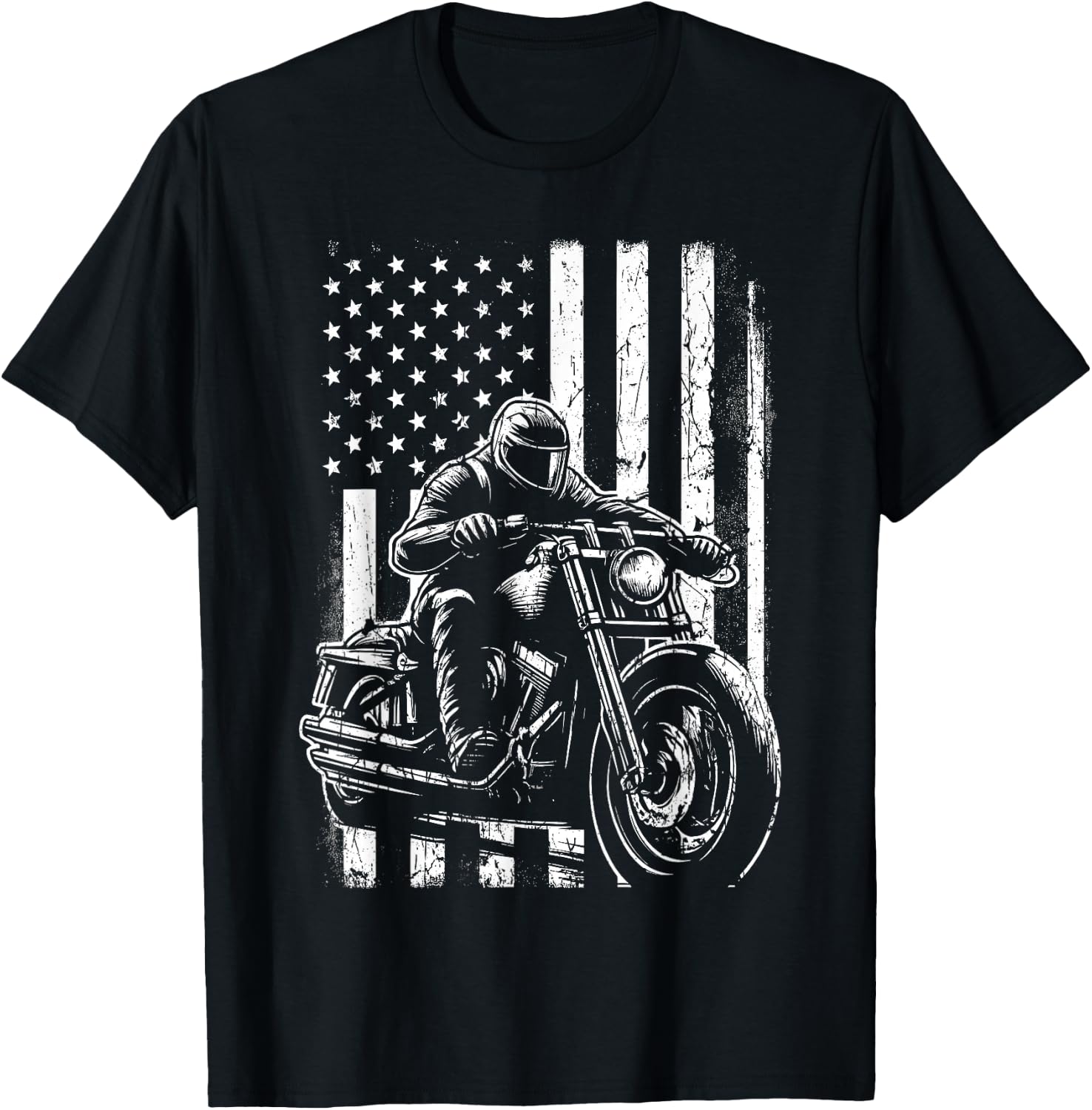 Patriotic Motorcycle American US Flag Biker T-Shirt - T-Shirt | Black
