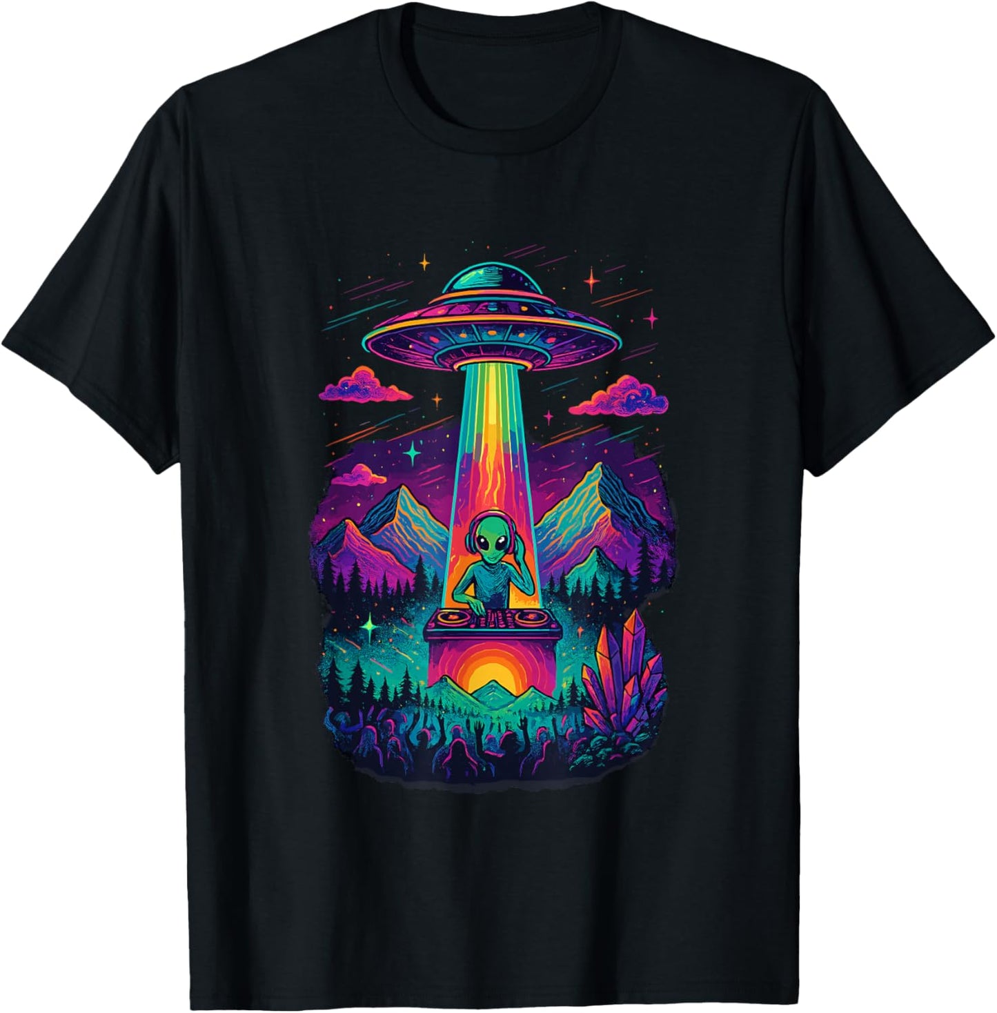 EDM Alien DJ Rave Party UFO House Techno Music T-Shirt - T-Shirt | Black