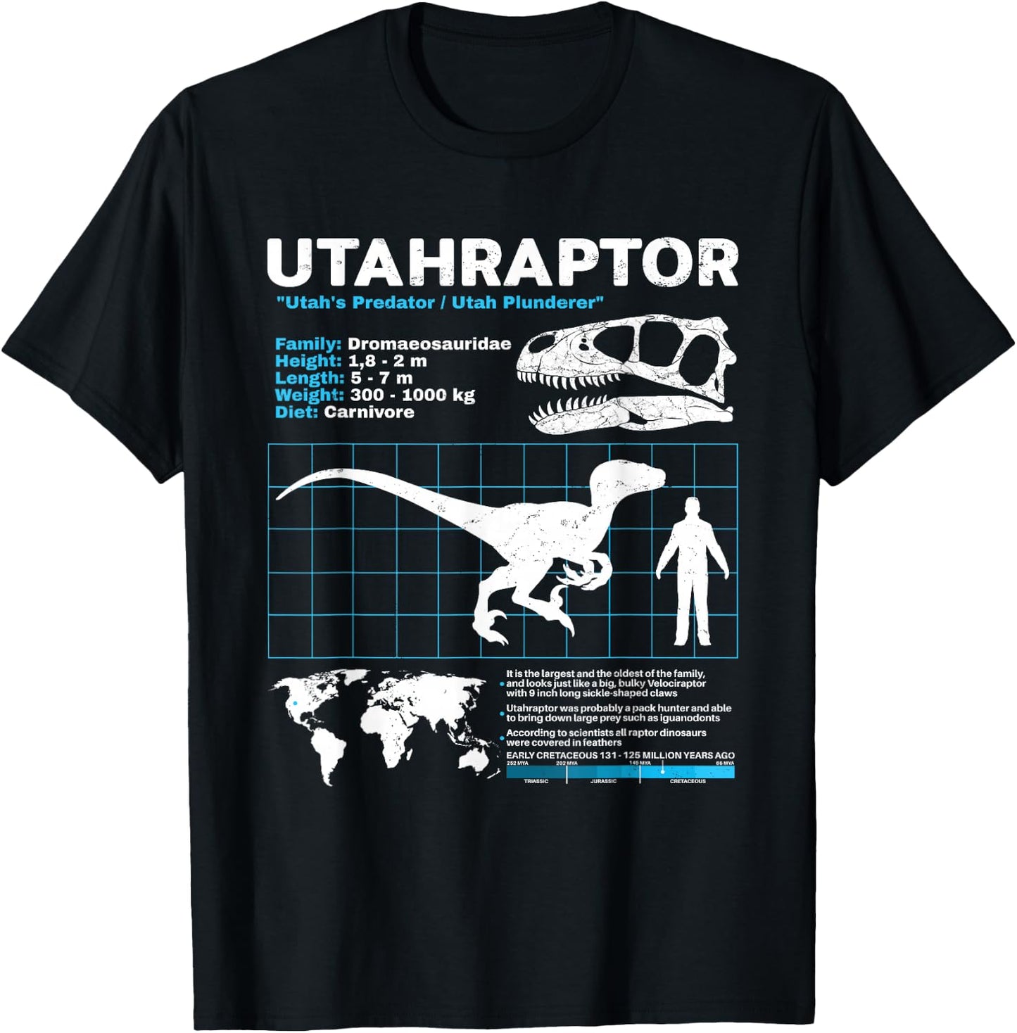 Utahraptor fact sheet Dinosaur Facts T-Shirt - T-Shirt | Black