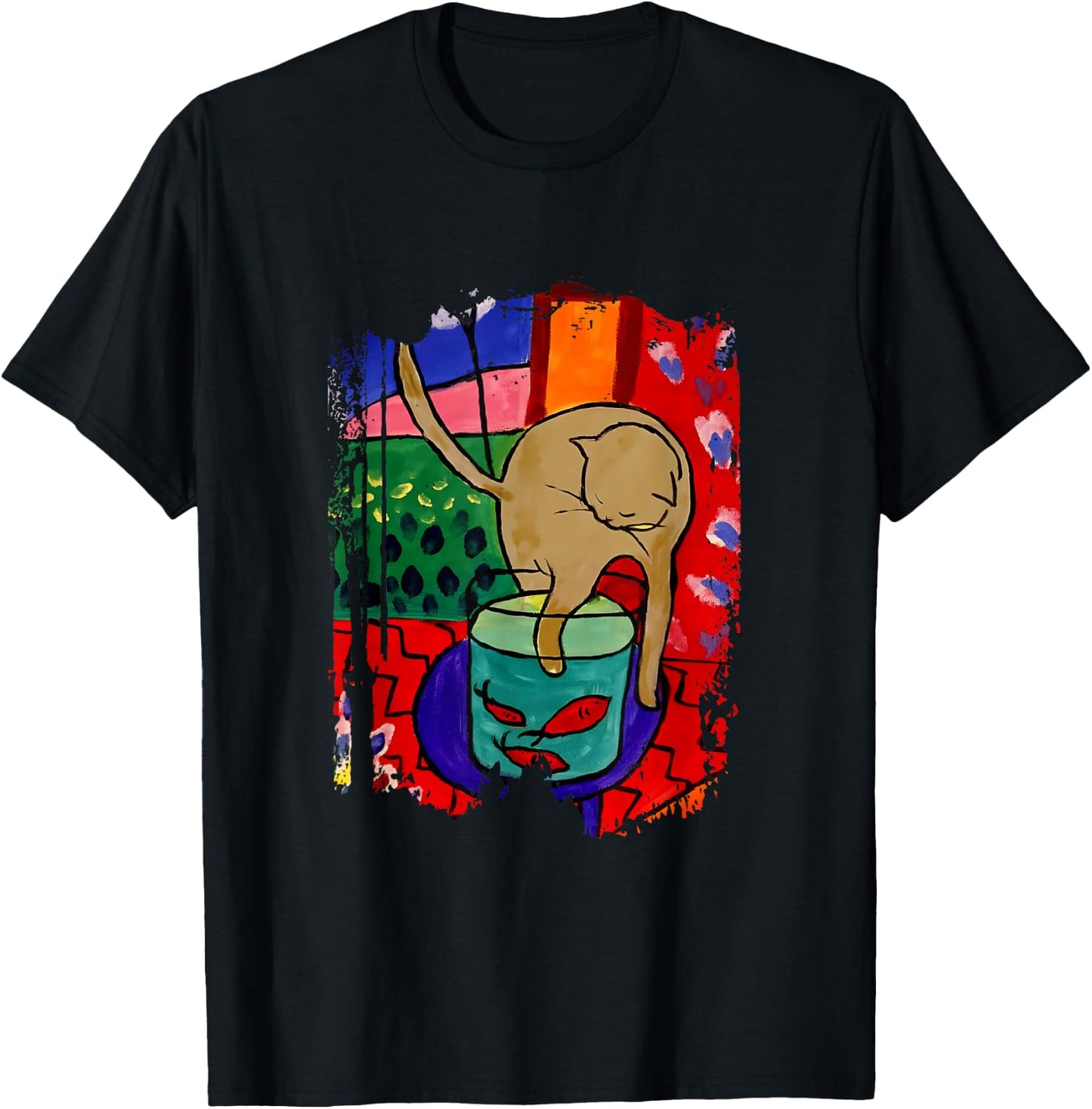 Cat With Red Fish Matisse Inspiration Art In Style T-Shirt - T-Shirt | Black
