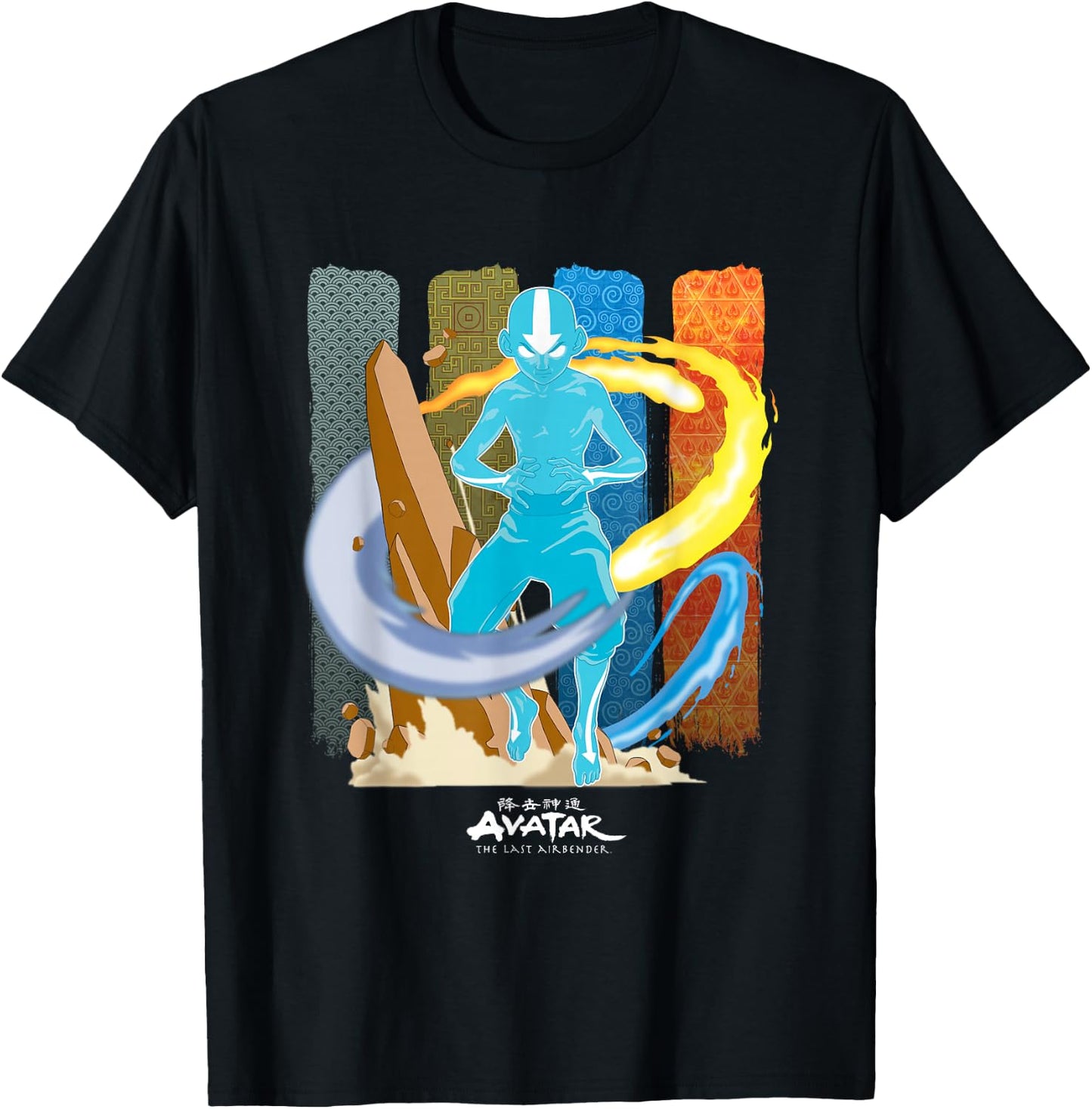 Avatar: The Last Airbender Aang Avatar Nations Unite Panels T-Shirt - T-Shirt | Black