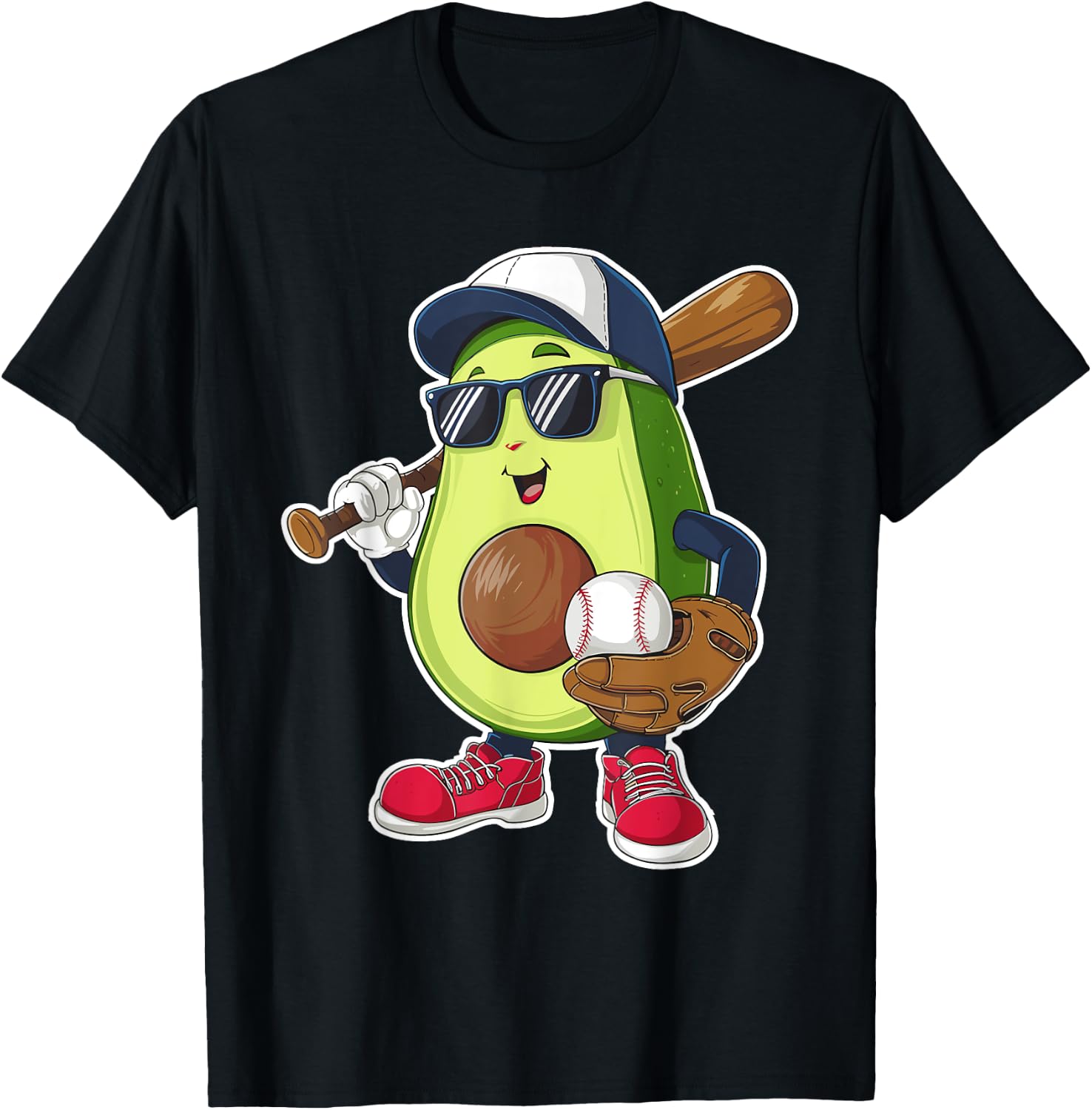Sport Fruit Cute Avocado Baseball Player Avocado Softball T-Shirt - T-Shirt | Black