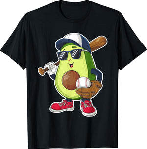 Sport Fruit Cute Avocado Baseball Player Avocado Softball T-Shirt - T-Shirt | Black