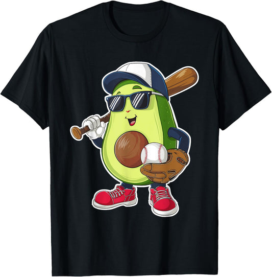 Sport Fruit Cute Avocado Baseball Player Avocado Softball T-Shirt - T-Shirt | Black