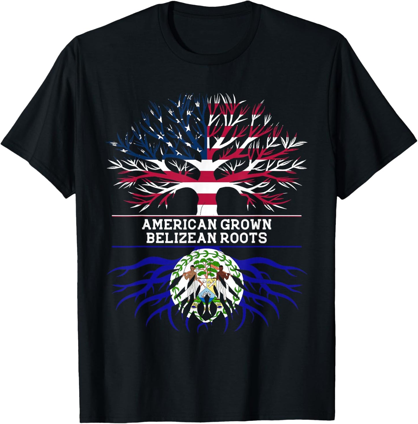 American Grown Belizean Roots Belize USA Flag T-Shirt - T-Shirt | Black