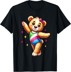 Teddy Bear Gymnastics Cute Tiny Gymnast Bear Cute Gym Moves T-Shirt - T-Shirt | Black