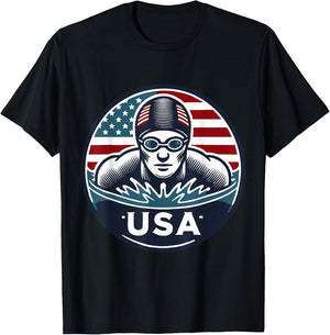 Team USA Olympic Swimmer Graphic Design T-Shirt - T-Shirt | Black