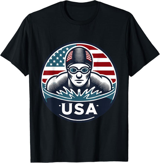 Team USA Olympic Swimmer Graphic Design T-Shirt - T-Shirt | Black