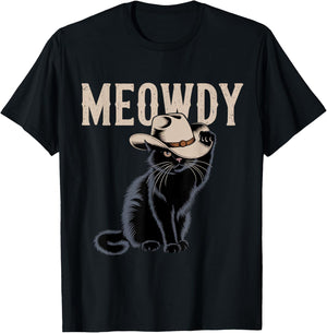Funny Meowdy Country Music Cat Cowboy Hat Vintage T-Shirt - T-Shirt | Black