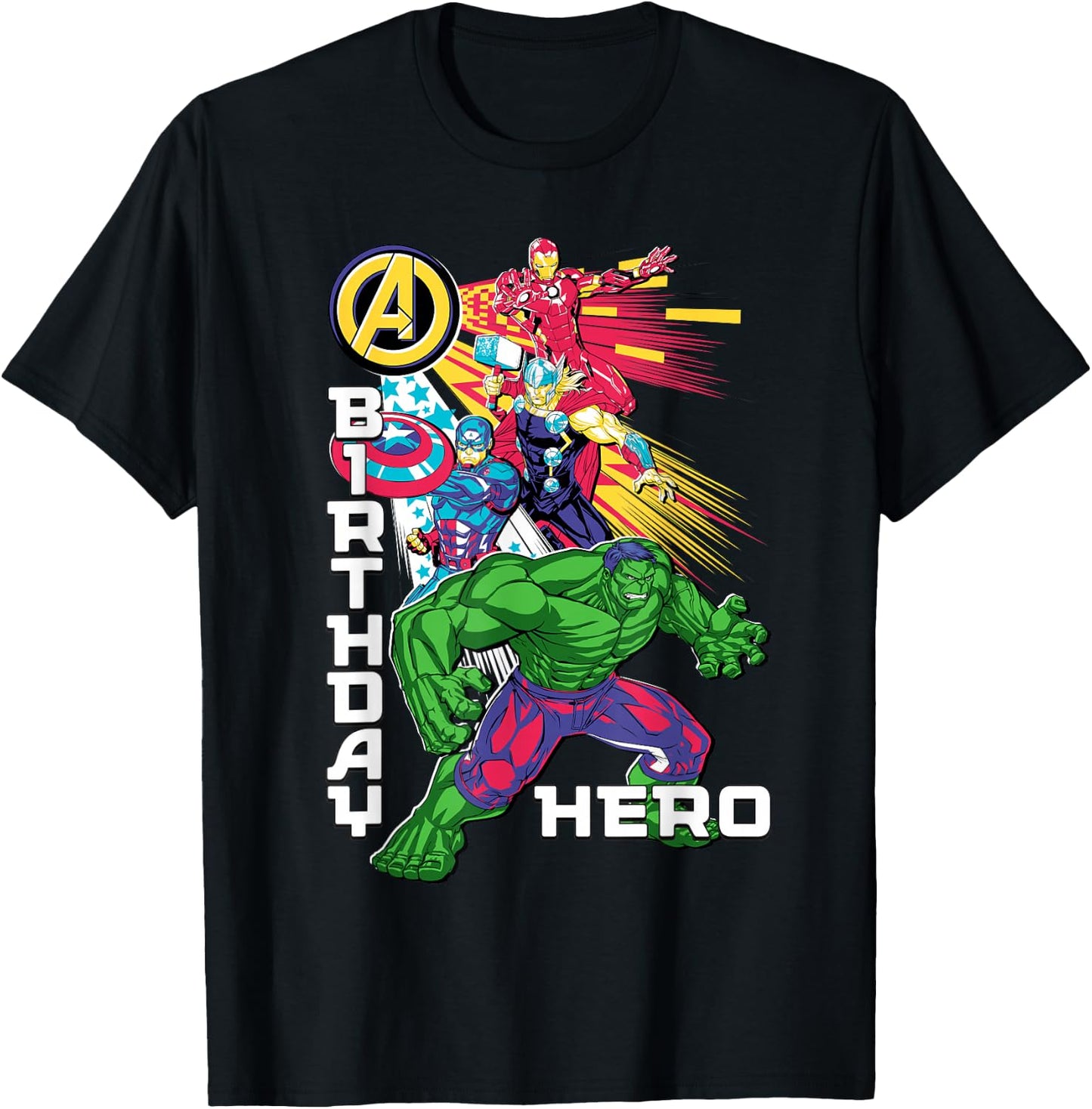 Marvel Super Heroes Avengers Team & Logo Birthday Hero T-Shirt - T-Shirt | Black