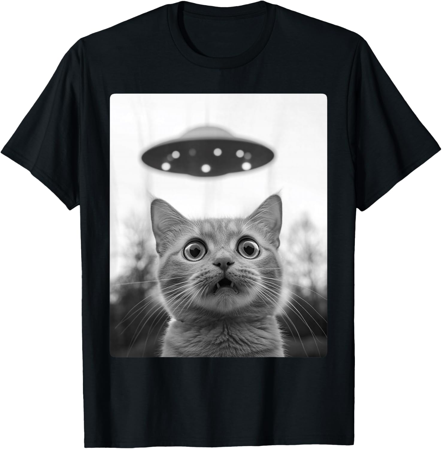 Cat Selfie Alien Cats in Front of Ufo Space Aliens T-Shirt - T-Shirt | Black