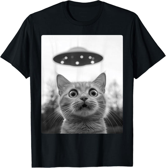 Cat Selfie Alien Cats in Front of Ufo Space Aliens T-Shirt - T-Shirt | Black