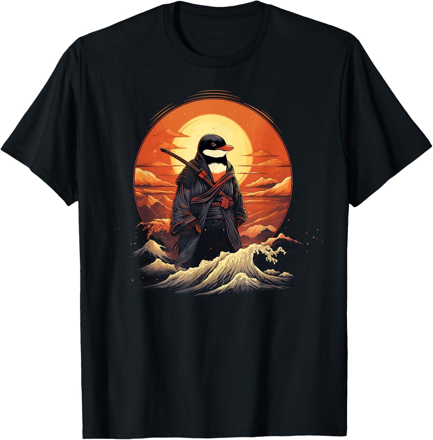 Vintage samurai Penguin on Japanese ninja art Penguin T-Shirt - T-Shirt | Black