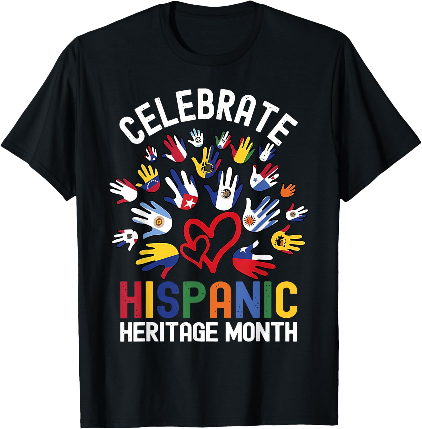 Celebrate Hispanic Heritage Month Hispanic Flags Mexican T-Shirt - T-Shirt | Black