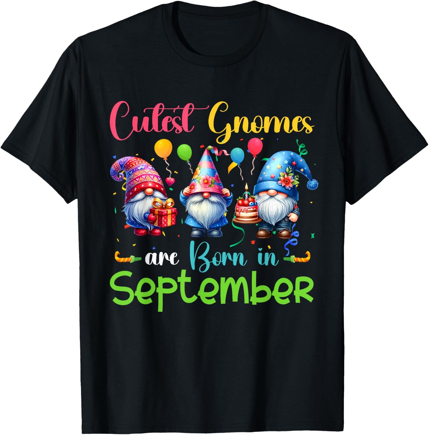 Cutest Gnomes Costume September Birthday Funny Party T-Shirt - T-Shirt | Black