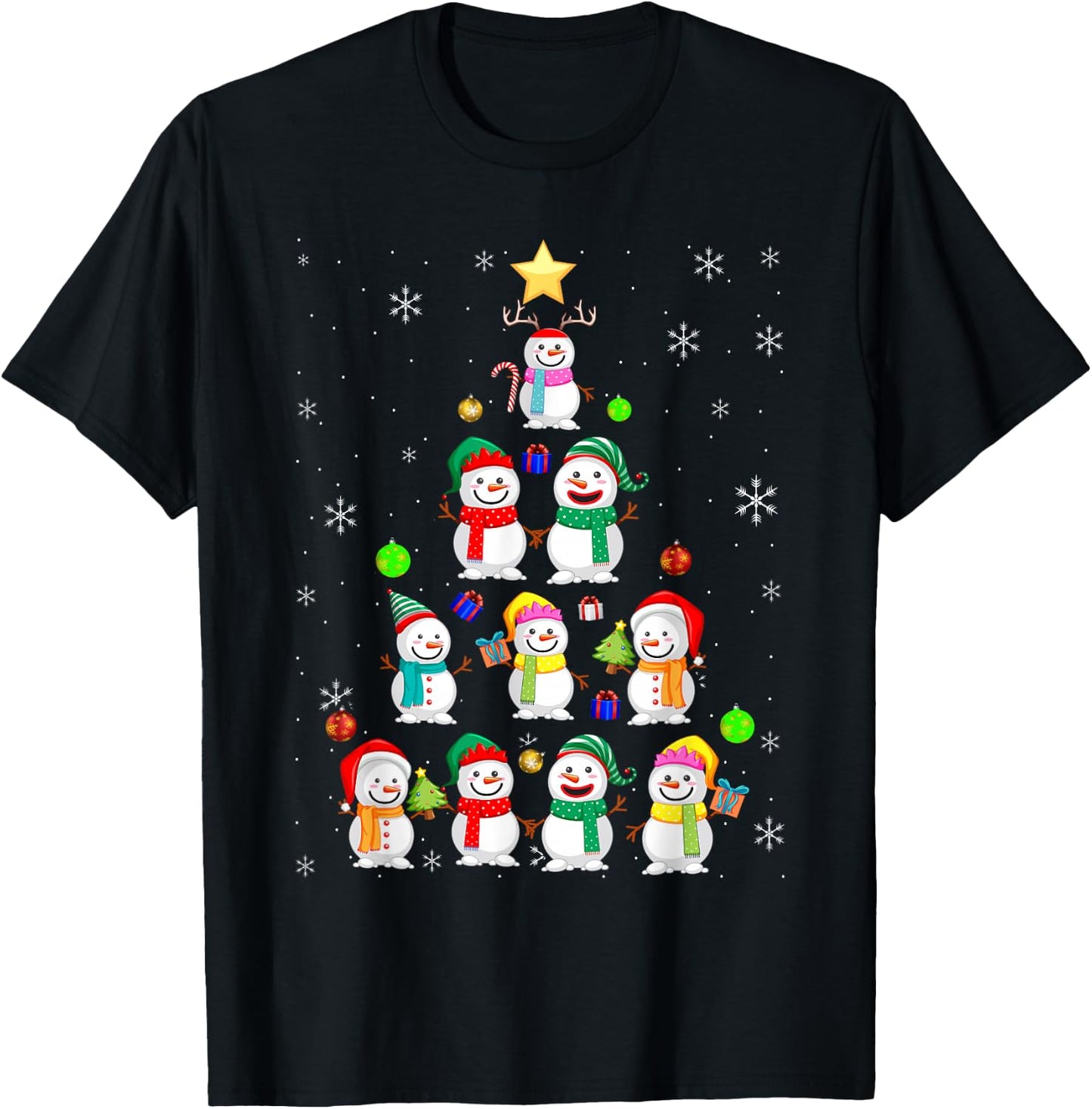 Funny Snowman Christmas Tree Ornament Decor T-Shirt - T-Shirt | Black