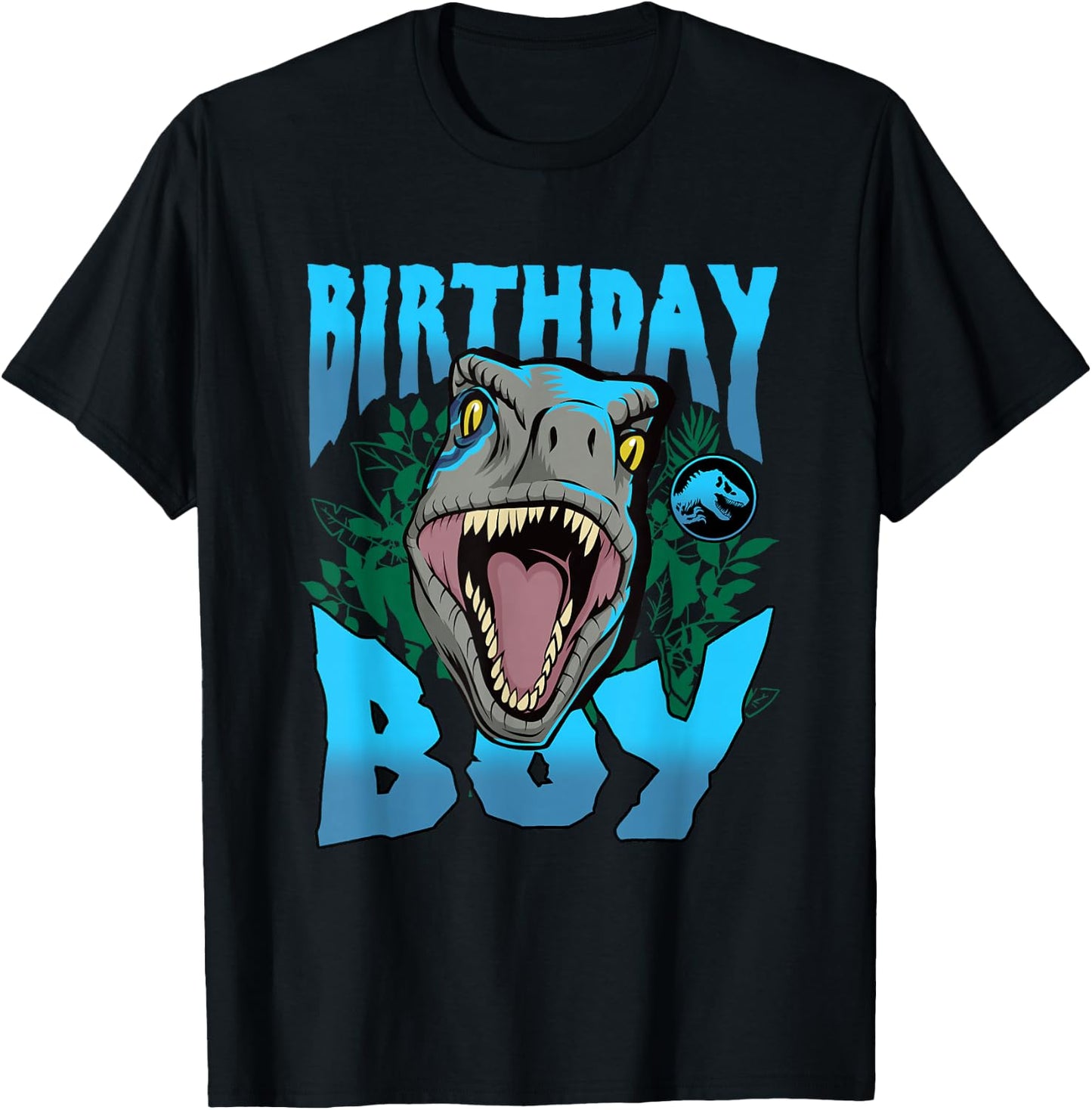 Jurassic World Birthday Boy Roaring Velociraptor Blue Logo T-Shirt - T-Shirt | Black