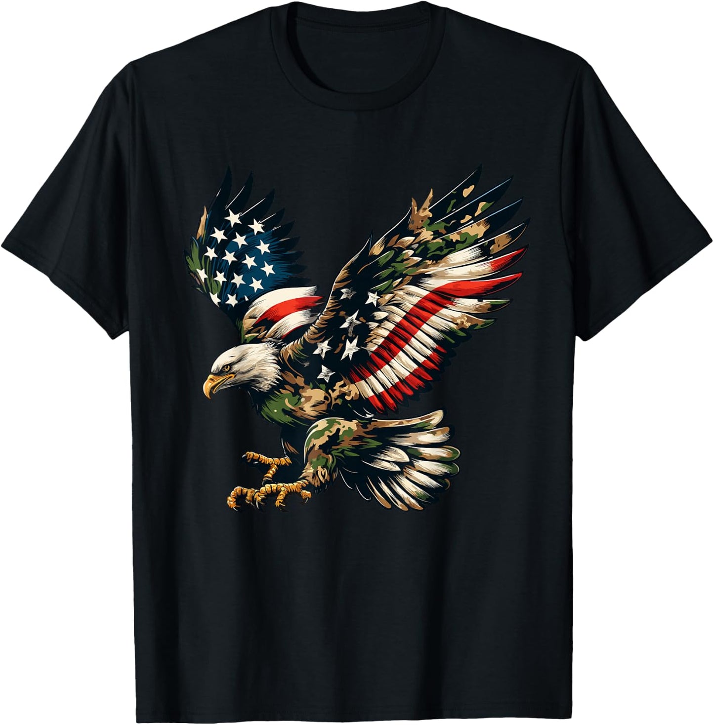Eagle Patriotic Camo American Flag USA Camouflage USA Flag T-Shirt - T-Shirt | Black