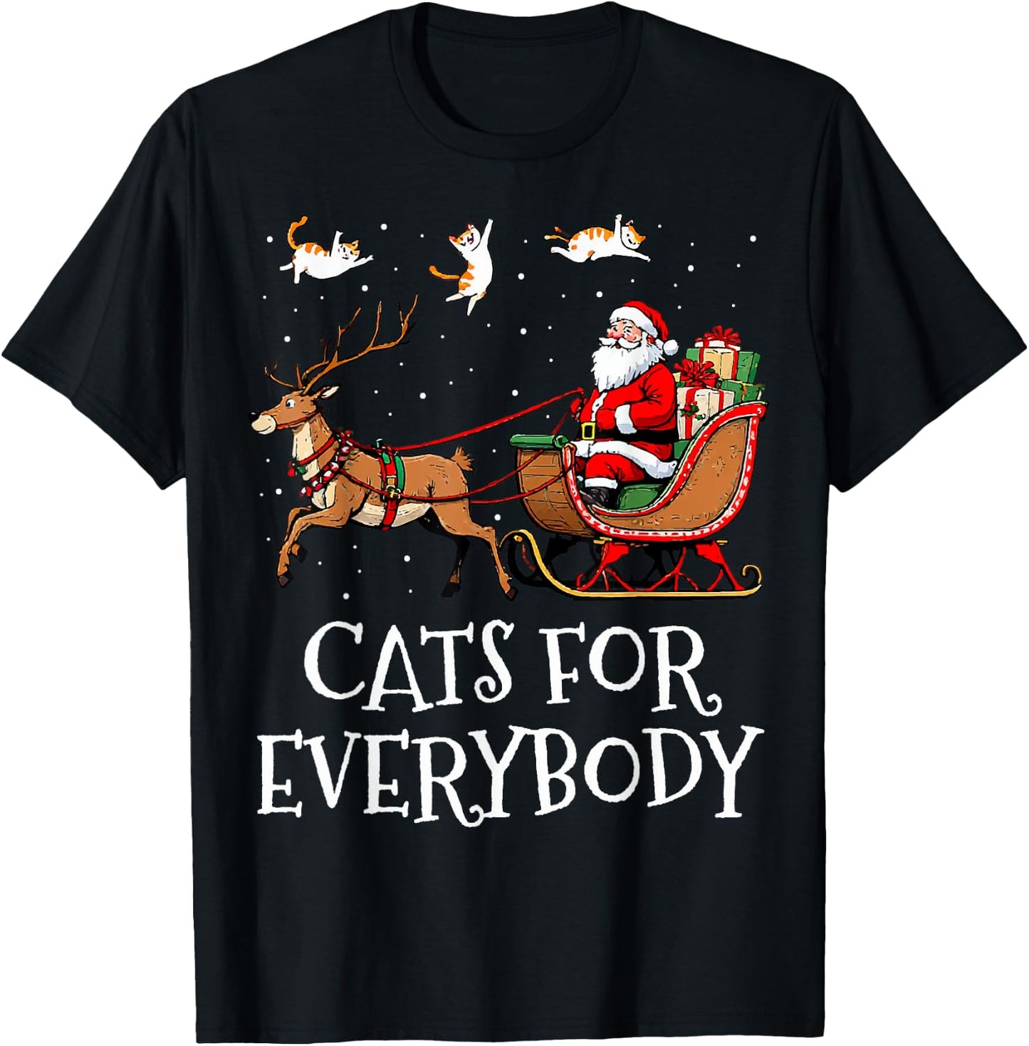 Cats For Everybody Christmas Cat Funny Xmas Women Santa T-Shirt - T-Shirt | Black