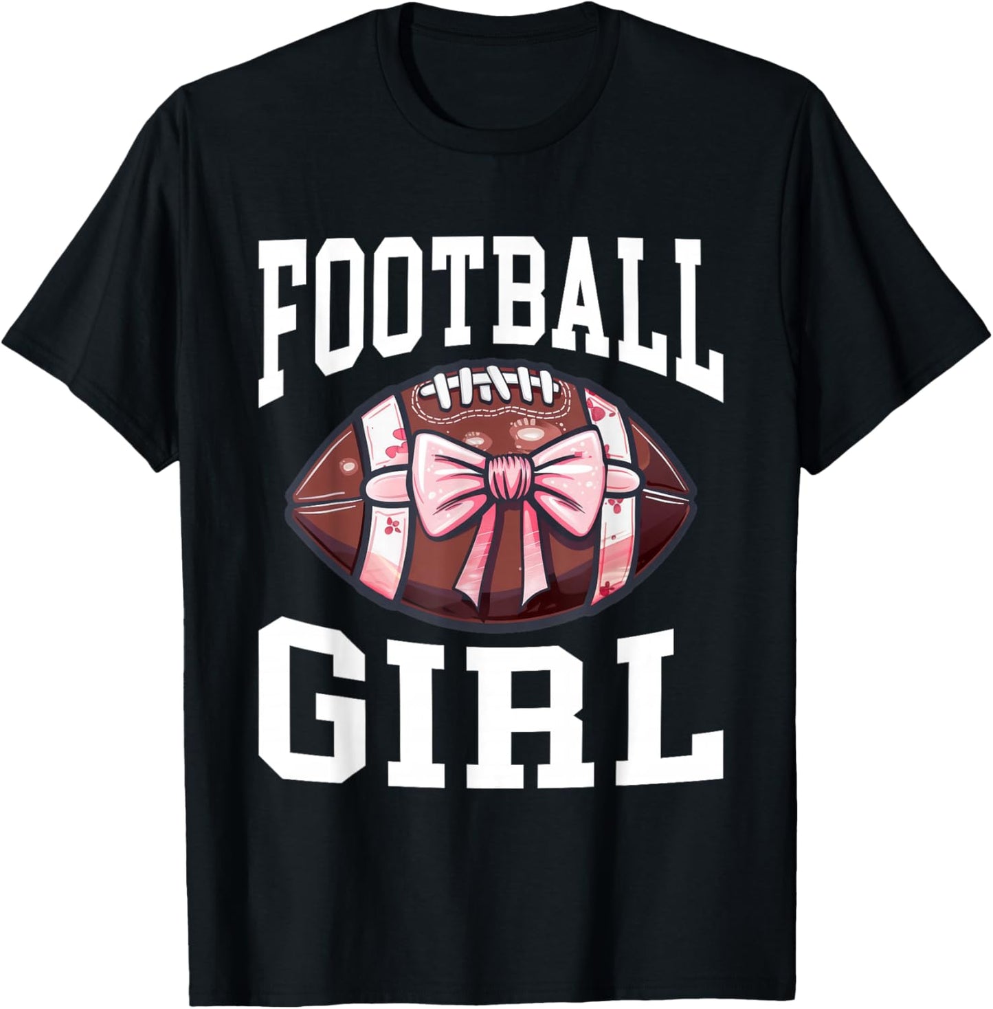 Football Girl Football Bow T-Shirt - T-Shirt | Black