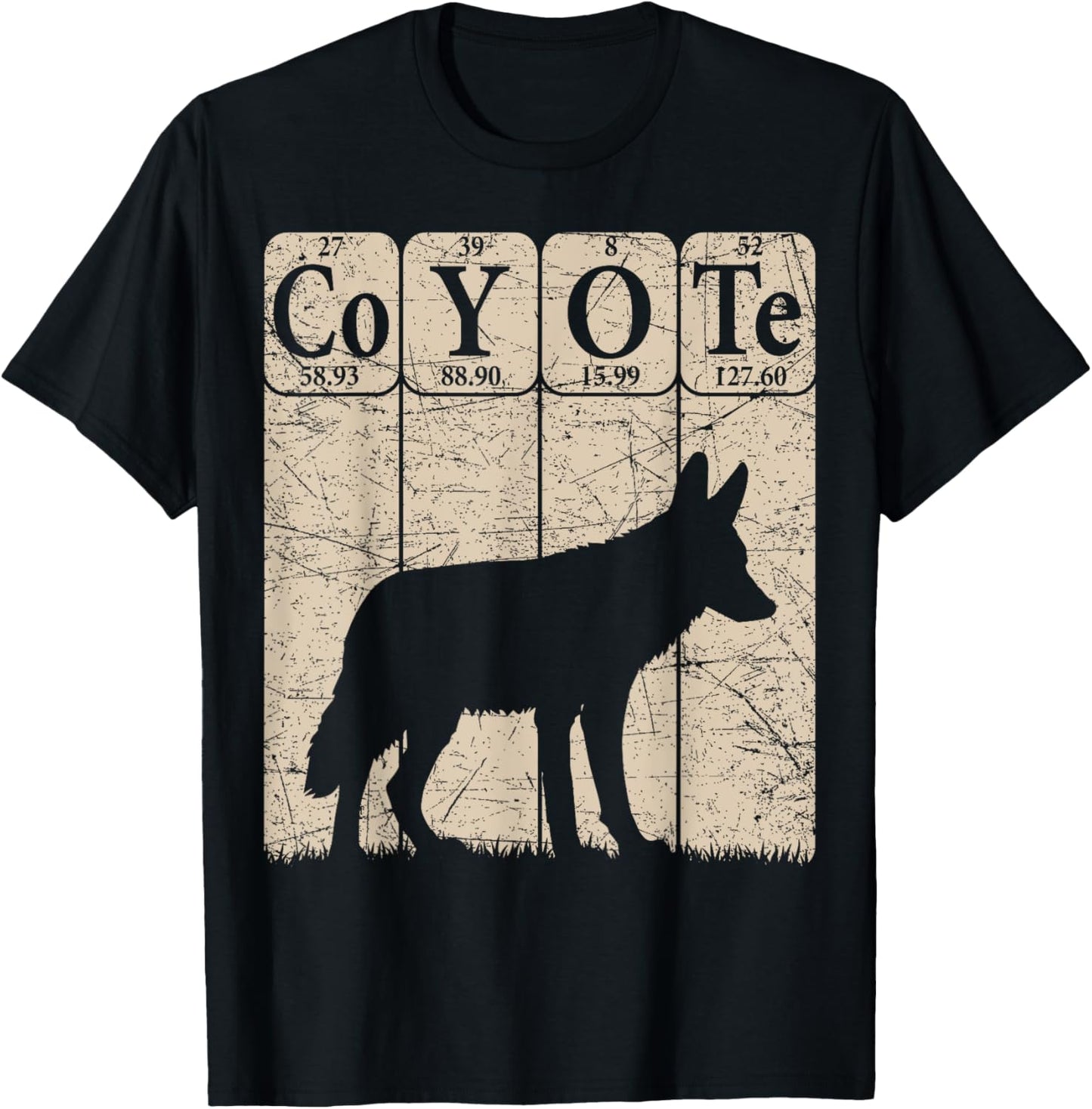 Coyote Periodic Table Elements Wild Animal Coyote Vintage T-Shirt - T-Shirt | Black