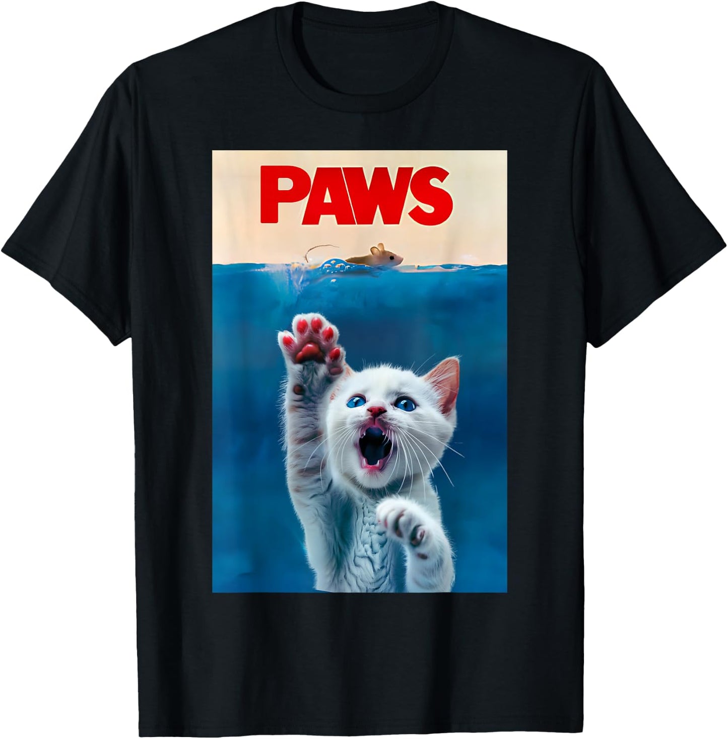 PAWS Funny Cat parody cat Lover Gift Kitten Shark Mouse meow T-Shirt - T-Shirt | Black