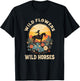 Western Sunset Cowgirl Riding Horse Wild Flowers Wild Horses T-Shirt - T-Shirt | Black