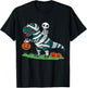 Skeleton Riding Mummy Dinosaur T rex Halloween Funny Pumpkin T-Shirt - T-Shirt | Black