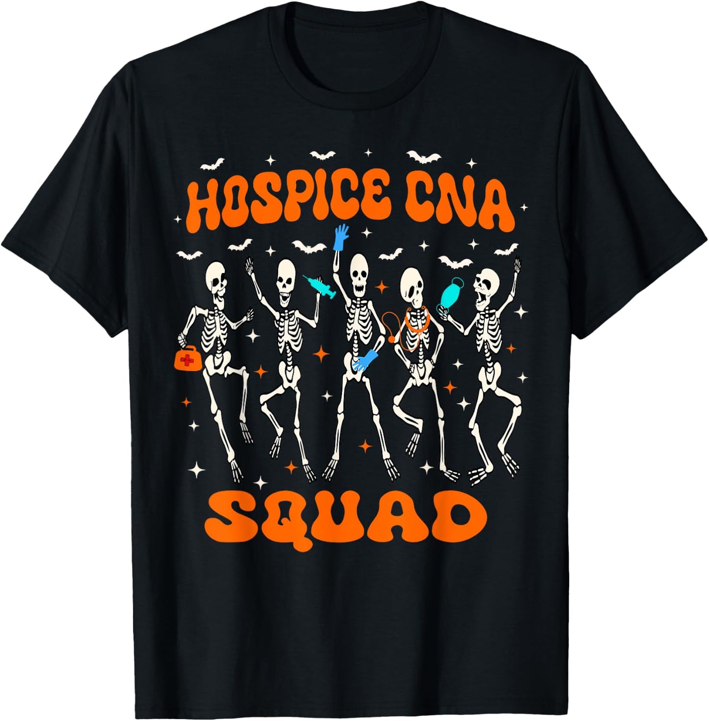 Hospice CNA Squad Halloween Skeleton Stethoscope Bandage T-Shirt - T-Shirt | Black