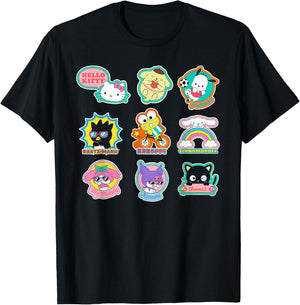 SANRIO Hello Kitty and Friends Supercute Stickers Adult Child Black Small Classic Fit Short Sleeve Cotton 60% Polyester 40% T-Shirt - T-Shirt | Black