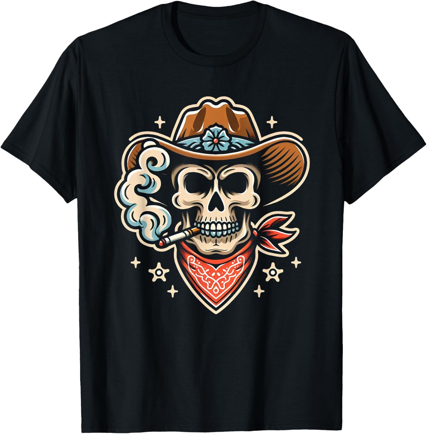 Cowboy Skull Traditional Tattoo Artist Inked Western T-Shirt - T-Shirt | Black