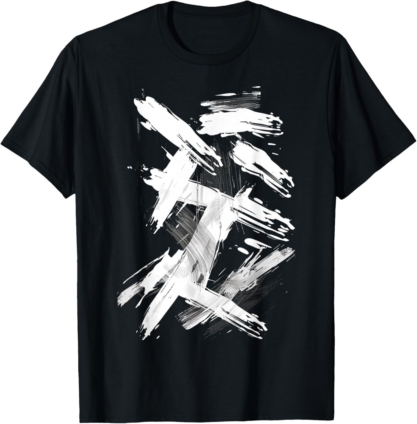 Black And White Brushstroke Pattern Graphic T-Shirt - T-Shirt | Black