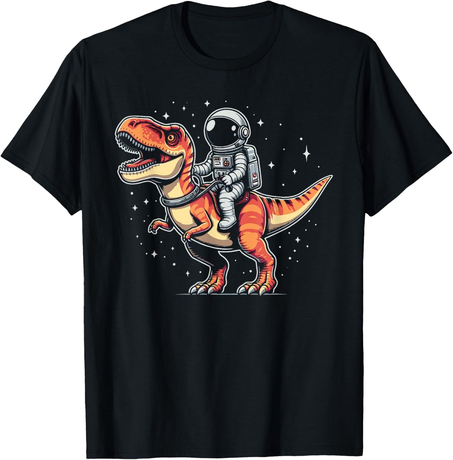 Astronaut Riding T-Rex Dinosaur Spaceman Cosmonaut T-Shirt - T-Shirt | Black