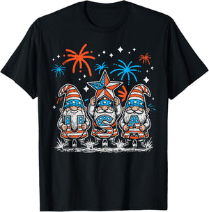 4th of July Gnomes USA Fireworks Patriotic Men Women Kids T-Shirt - T-Shirt | Black