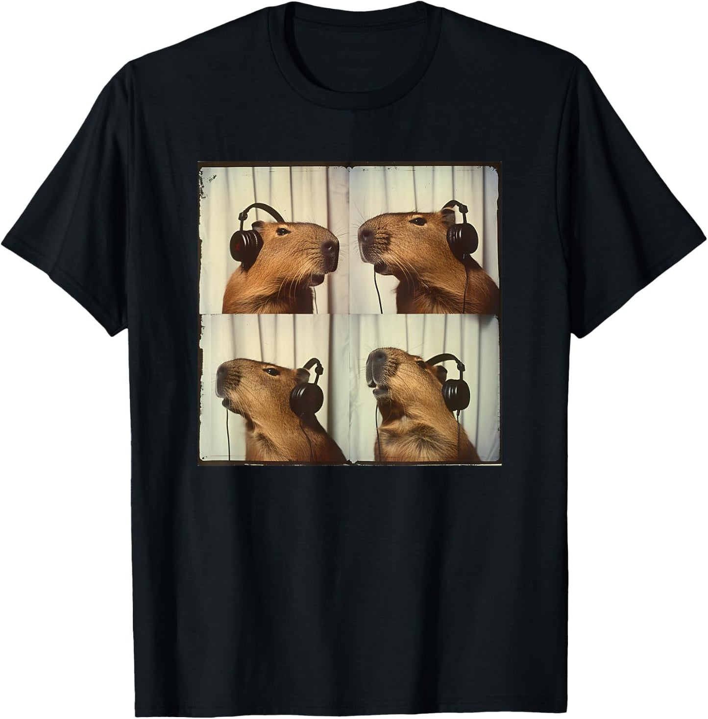 Capybara In Headphones Cute Capy Lover ADHD Autism Sensory T-Shirt - T-Shirt | Black
