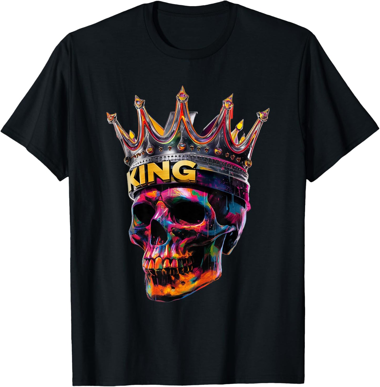 King Skull Head Crown Portrait Birthday Halloween Party T-Shirt - T-Shirt | Black
