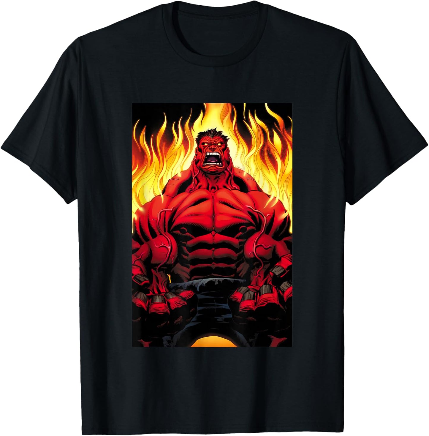 Marvel Universe Classic Red Hulk Extreme Rage On Fire T-Shirt - T-Shirt | Black