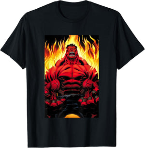 Marvel Universe Classic Red Hulk Extreme Rage On Fire T-Shirt - T-Shirt | Black